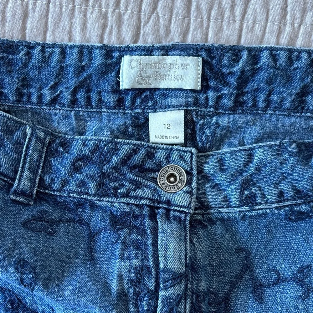Vintage Y2K Christopher & Banks Floral Denim Midi Skirt - Size 12